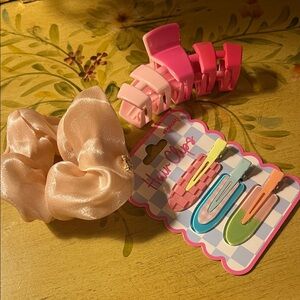 Pink Scrunchie & Pastel Hair Clip Set